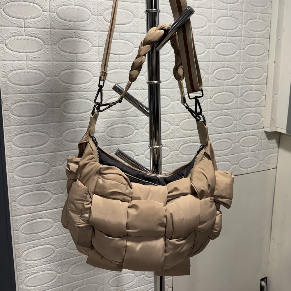 Sol and Selene. Beige Quilted Shoulder Bag - Soft Woven Design